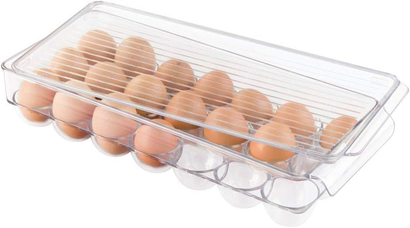 Refrigerator Storage Organizer for Kitchen, Covered Egg Holder - 21 Eggs, Clear