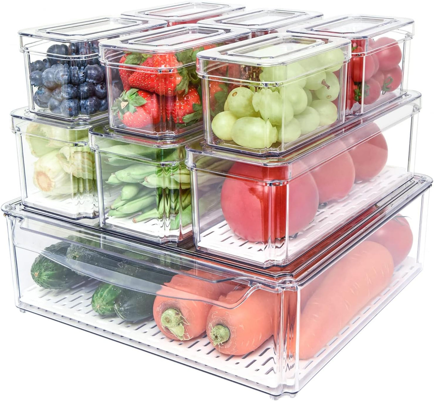 10 Pack Fridge Organizer, Stackable Refrigerator Bins with Lids, Bpa-Free Produce Fruit Storage Containers for Fridge, Clear for Food, Drinks, Vegetable