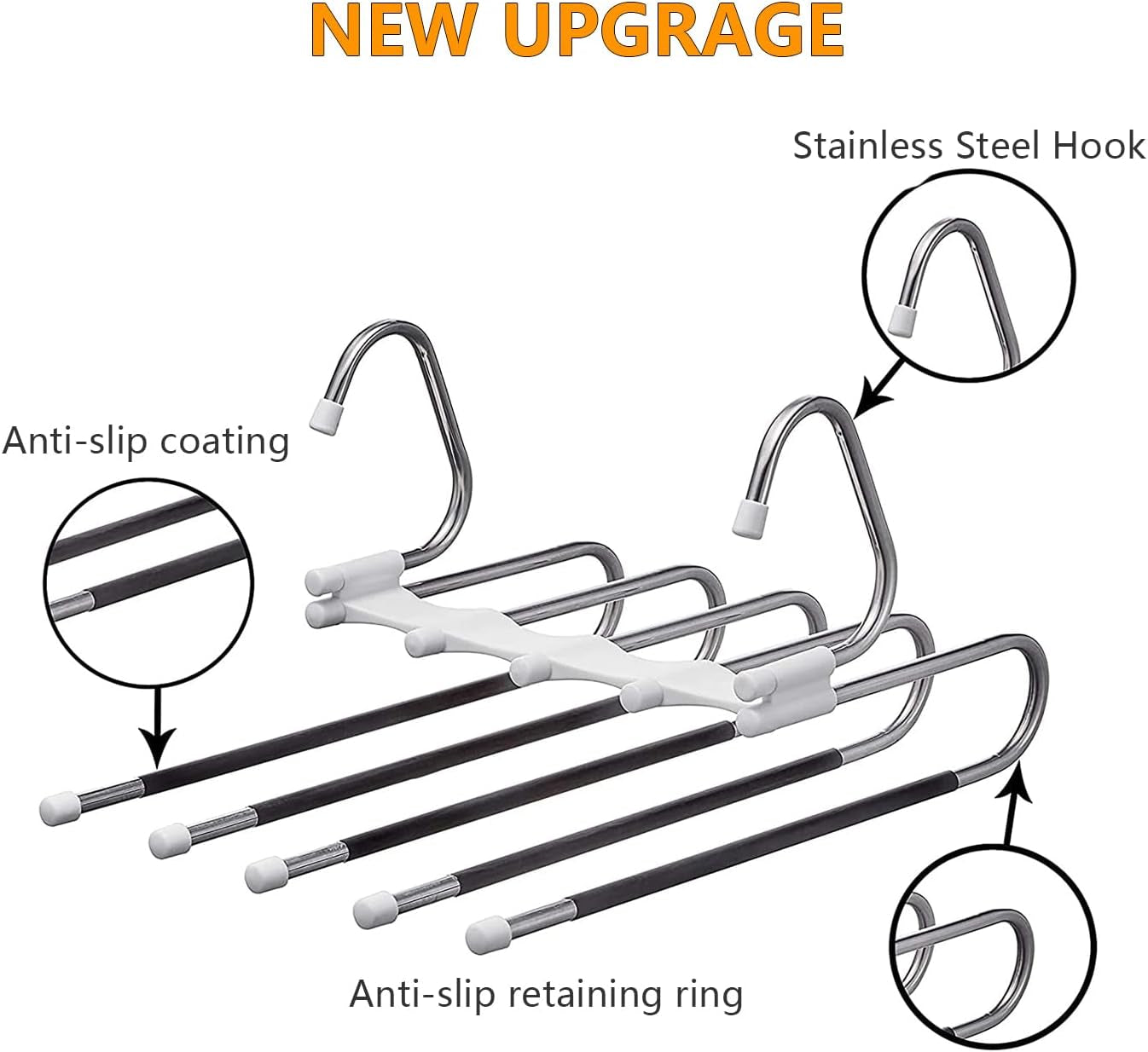 Upgrade Azeroth Pants Hangers 2 Pack Space Saving S-Type Stainless Steelï¼Œanti-Slip Design,Clothes Closet Storage Organizer for Jeans Trousers Skirts Scarf (White)