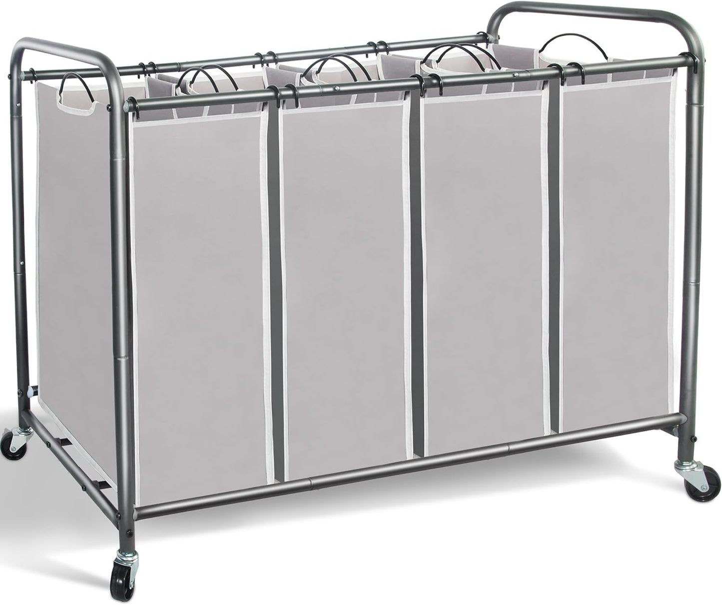 Laundry Sorter 4 Section with Heavy Duty Rolling Wheels for Clothes Storage, Grey