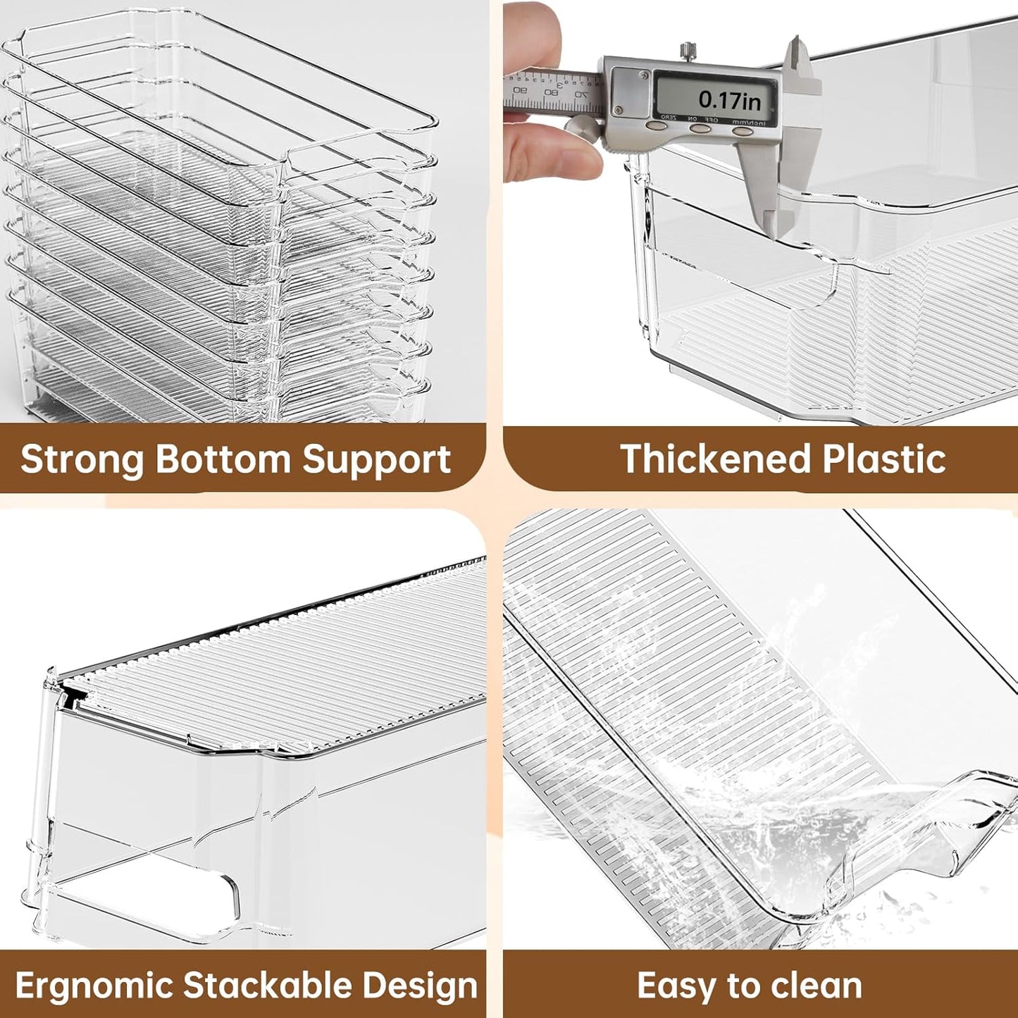 Clear Fridge Organizer, Refrigerator Organizer Bins with Handle, Freezer, Kitchen Cabinet, Pantry Organization, BPA Free Fridge Organizers (12.5 Inch 8 Pack)