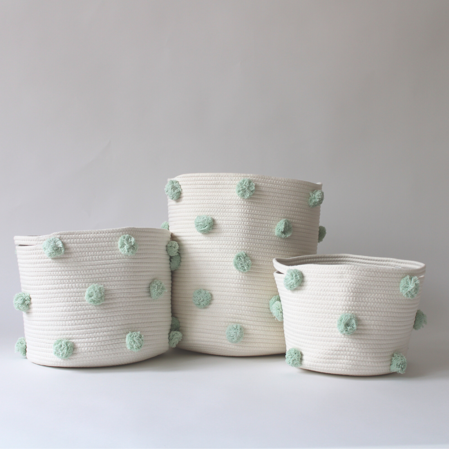 Mint Pom Basket - Medium-2
