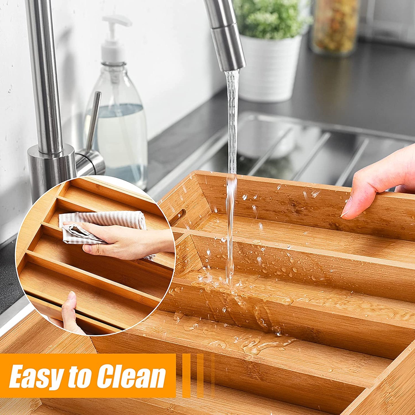 Silverware Organizer Kitchen Drawer Organizer Expandable Bamboo Utensil Holder Cutlery Tray for Kitchen Utensil and Flatware Bedroom Office
