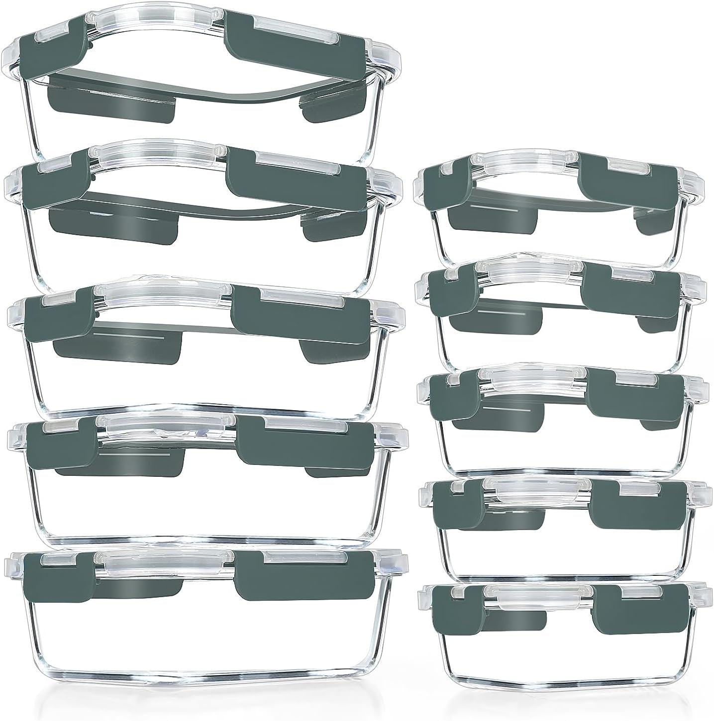 10 Pack Glass Meal Prep Containers, Airtight Glass Lunch Containers, Stackable Glass Food Storage Containers Set with Lids,Exclusive of Bpa,For Microwave, Oven, Freezer & Dishwasher,Grey