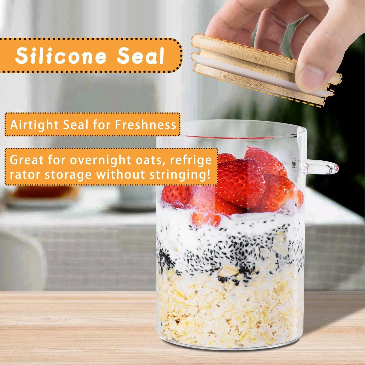 Overnight Oats Jar, Meal Prep Containers with Lids, 16Oz Oats Jar Glass, Overnight Oats Containers with Lids, Pudding Cups, Oatmeal Cups,Oatmeal Jar