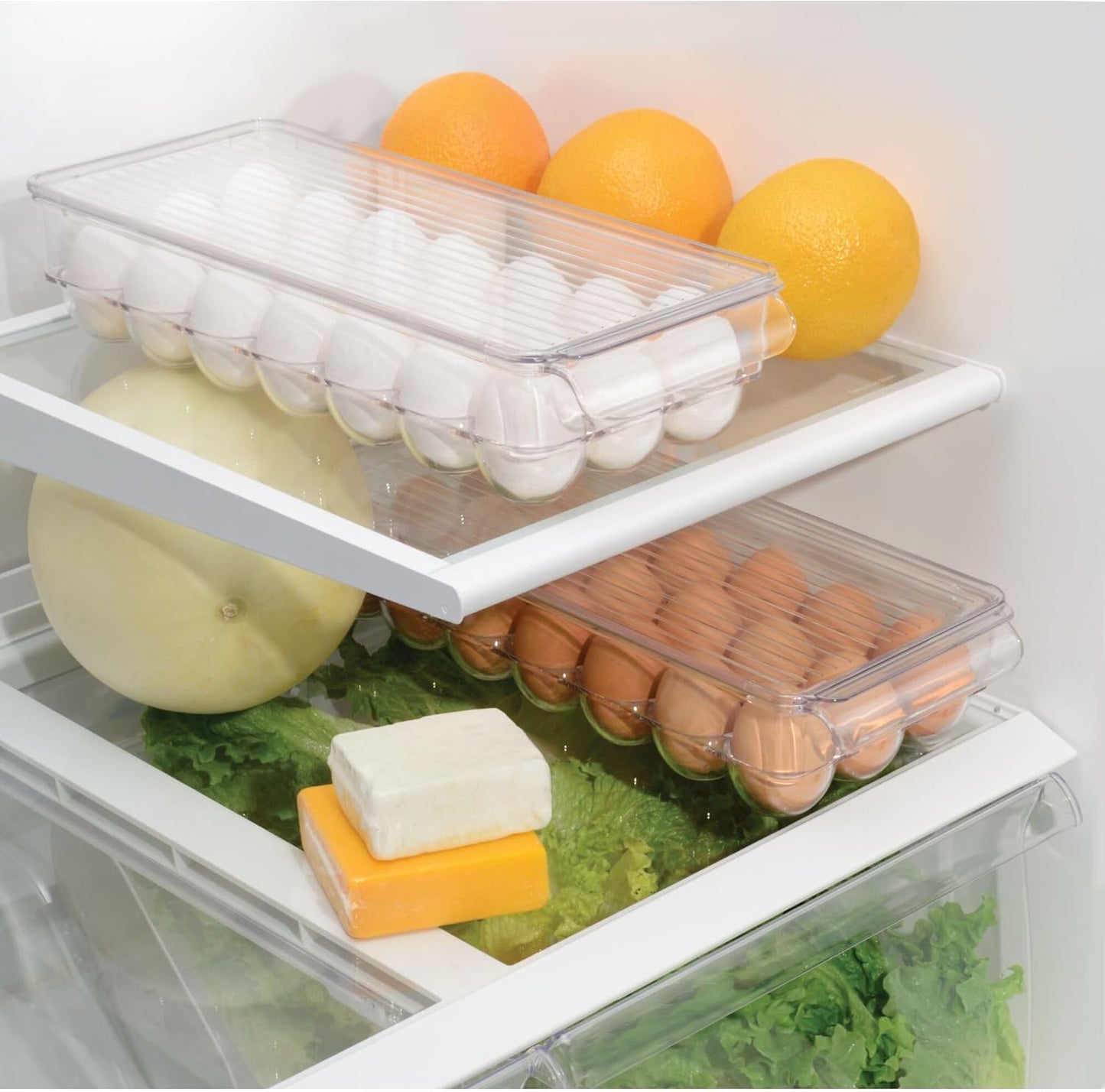 Refrigerator Storage Organizer for Kitchen, Covered Egg Holder - 21 Eggs, Clear
